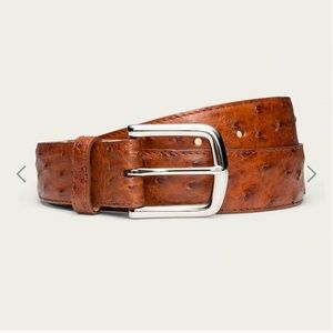 Tecovas Ostrich Belt Sz 36 Pecan Brown Nickel Plated Brass Buckle